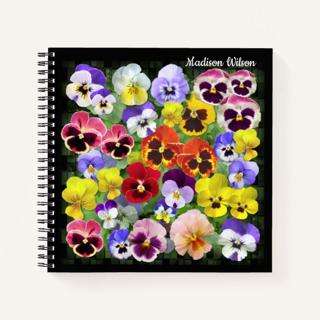Hübsches Pansy Collage Individuelle Name Notebook Notizbuch (Vorderseite)