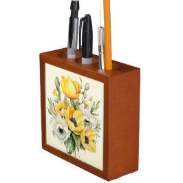 HÜBSCHES PASTEL GELBE BLUMENBOUQUE STIFTHALTER