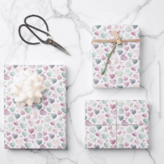 Hübsches Pastel Watercolor Herzmuster Geschenkpapier Set