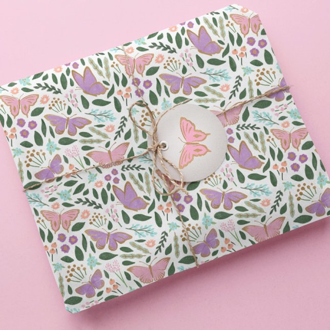 Hübsches Pastell-Butterfly-Gartenmuster Geschenkpapier (Von Creator hochgeladen)