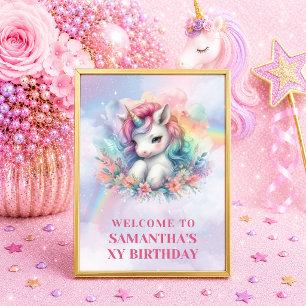 Hübsches Pastell-Einhorn Magisches Mädchen Geburts Poster