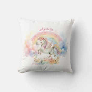 Hübsches Pastell-Einhorn und Regenbogen Kissen