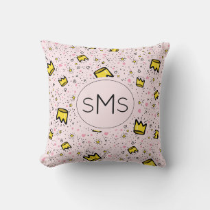 Hübsches Pastell-Rosa-Kronen-Doodle-Muster-Monogra Kissen
