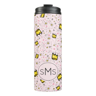 Hübsches Pastell-Rosa-Kronen-Doodle-Muster-Monogra Thermosbecher