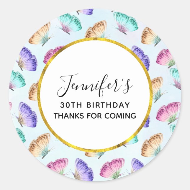 Hübsches Pastell-Watercolor-Schmetterlingsmuster Runder Aufkleber (Vorderseite)