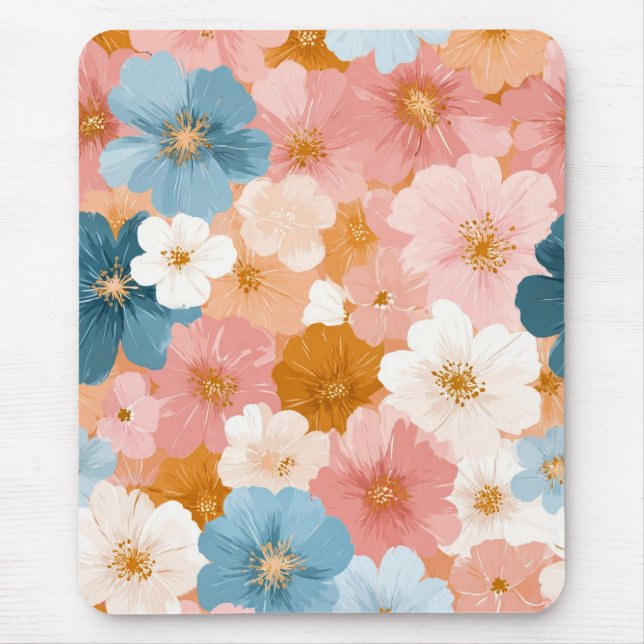 Hübsches pastellfarbenes Blumenmuster Mousepad (Vorne)