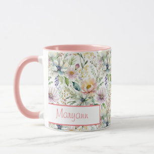Hübsches, pastellfarbenes Blumenmuster personalisi Tasse