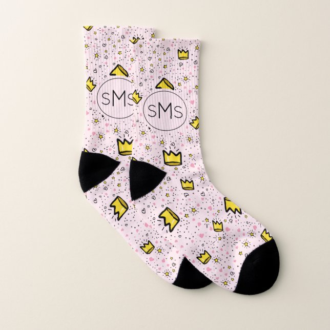 Hübsches Pastellrosa Kronendelmuster Monogramm Socken (Paar)