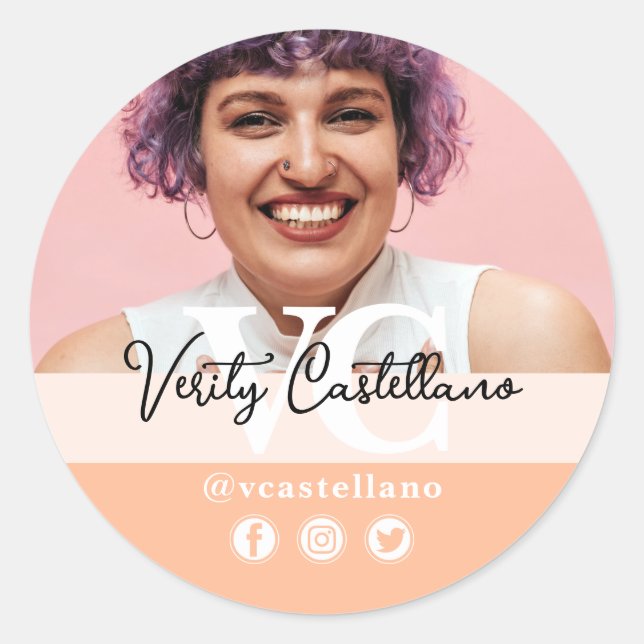 Hübsches Peach Moderner Name und benutzerdefiniert Runder Aufkleber (Vorderseite)