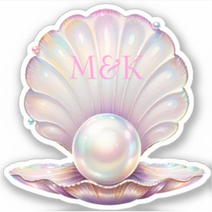Hübsches Perlmuttpearl Clamshell Pink Monogramm Aufkleber