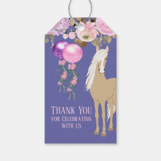 Hübsches Pferd Floral Periwinkle Geburtstag Gefall Geschenkanhänger