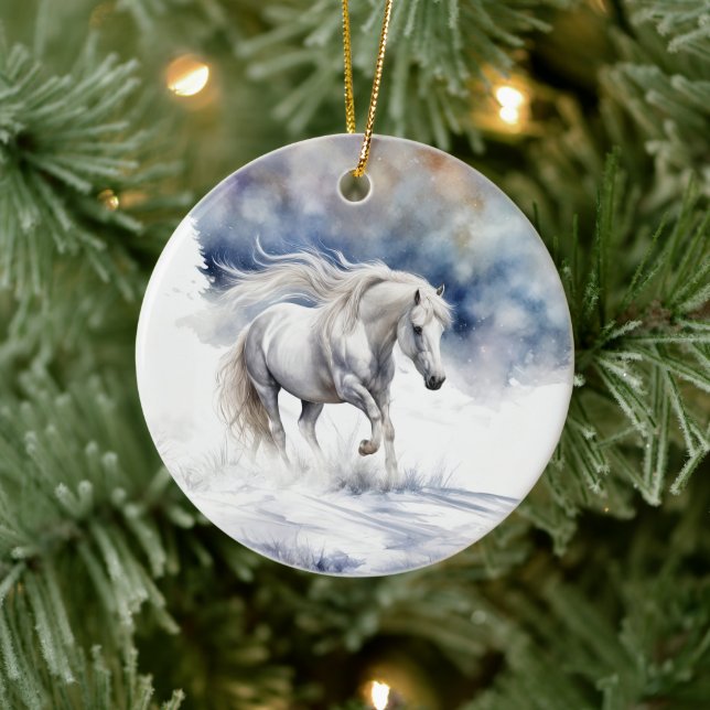 Hübsches Pferd im Schnee Weihnachten Keramik Ornament (Baum)