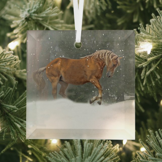 Hübsches Pferd im Schnee Weihnachten Ornament Aus Glas (Insitu)