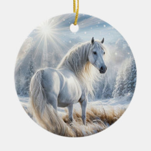 Hübsches Pferd im Schnee Weihnachtsfeiertag Keramik Ornament