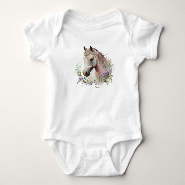 Hübsches Pferd mit Blume Kranz Baby Strampler (Vorderseite)