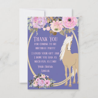 Hübsches Pferd mit Blume Pink und Periwinkle Dankeskarte