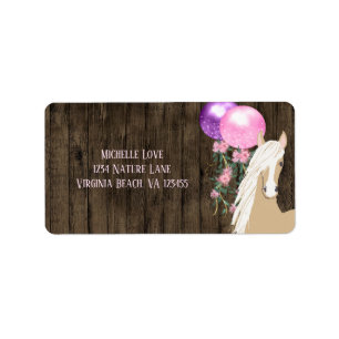 Hübsches Pferd und Balloons auf Barnwood-Adresse Adressaufkleber