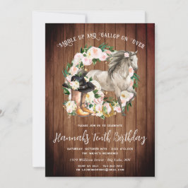 Hübsches Pferd und Blume auf rustikalem Holz zum G Einladung