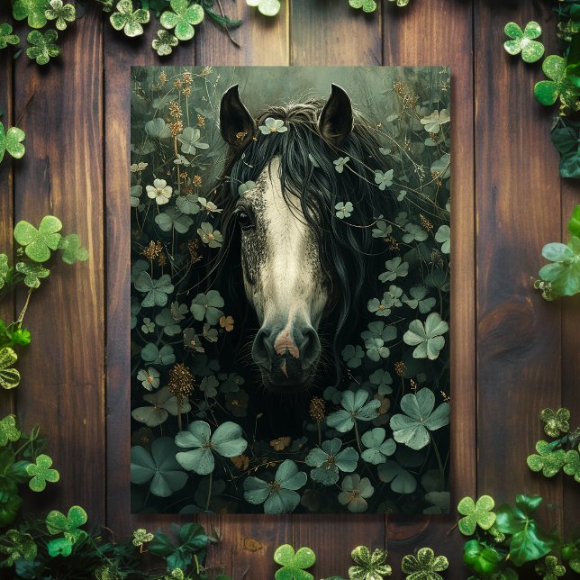 Hübsches Pferd und Kleeblätter St Patrick's Day Karte (Front - Pretty Horse and Shamrocks St Patrick's Day Card)