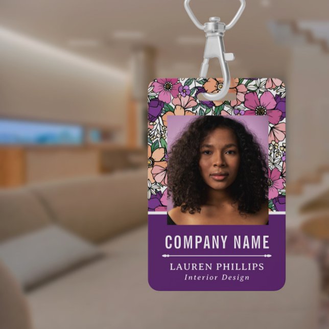 Hübsches Pfirsich- und Lila Blumenmuster Ausweis (Von Creator hochgeladen)