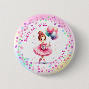 Hübsches Pink Ballerina Girl's Birthday Girl Button