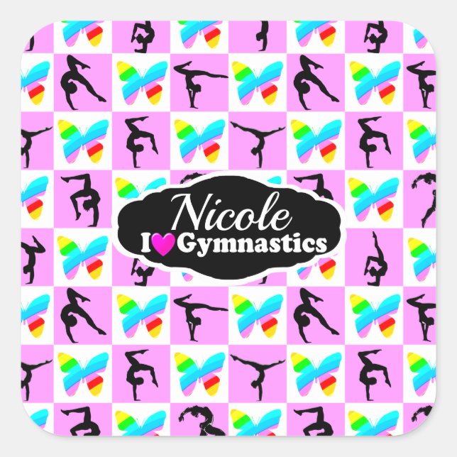 HÜBSCHES PINK-BUTTERFLY-GYMNASTICS-DESIGN QUADRATISCHER AUFKLEBER (Vorderseite)