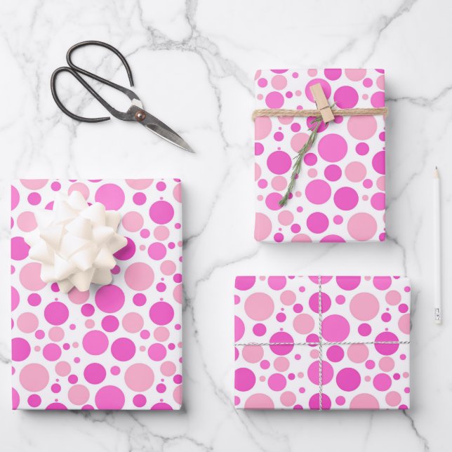 Hübsches Pink-gefliestes Polka-Dot-Party Geschenkpapier Set (Vorderseite)