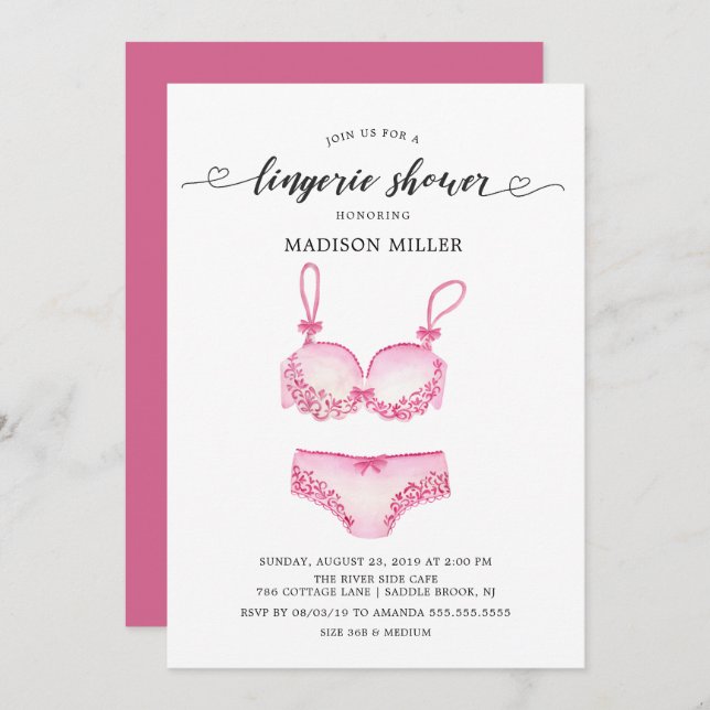 Hübsches Pink Lingerie Brautparty Einladung (Vorne/Hinten)