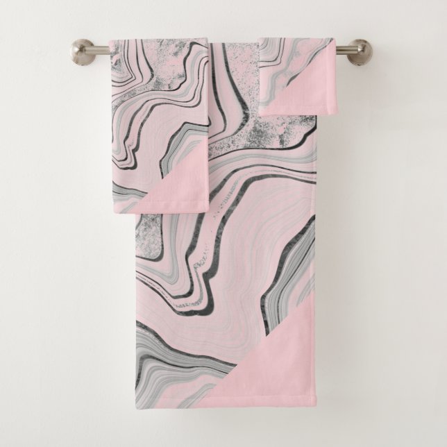 HÜBSCHES PINK MARBLE TRIM BADEZIMMER TOWEL SET (Insitu)