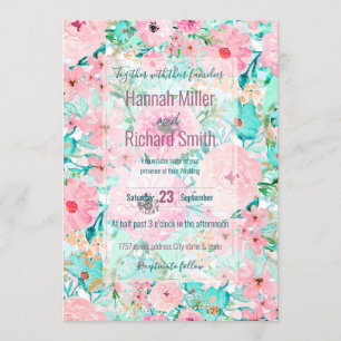 Hübsches Pink & Minze Aquarell Handfarbe Einladung