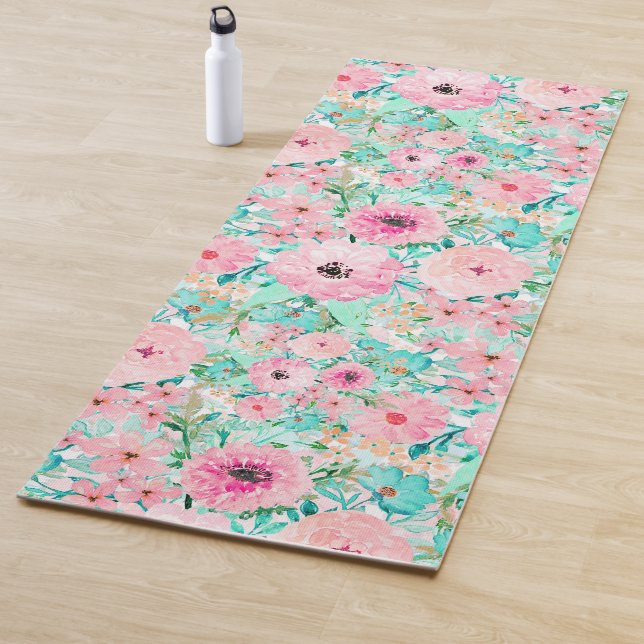 Hübsches Pink & Minze Aquarell Handfarbe Yogamatte (Beispiel)