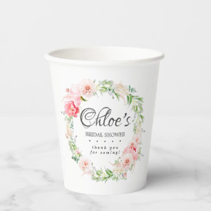 Hübsches Pink Peony Floral Brautparty Pappbecher