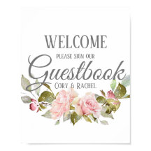 Hübsches Pink Roses Bouquet Wedding Sign Poster