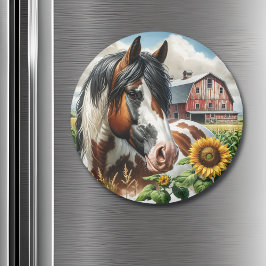 Hübsches Pinto Brown und Weißpferd auf rustikaler Magnet