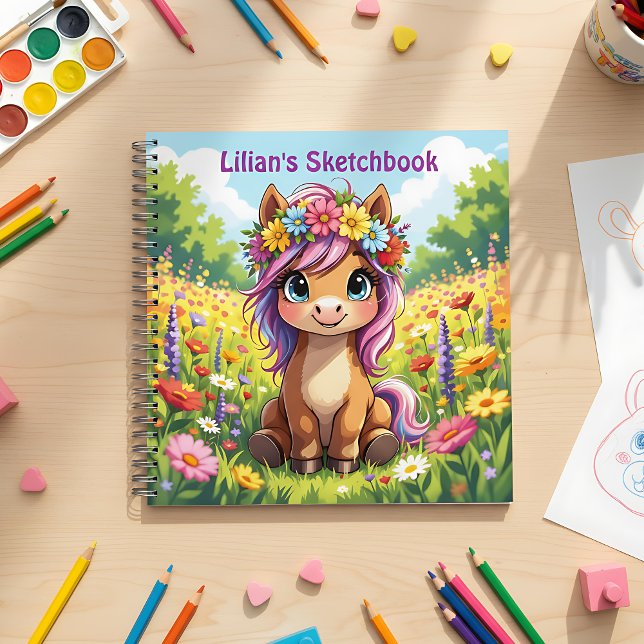 Hübsches Pony mit Blume Sketchbook Notizbuch (Von Creator hochgeladen)