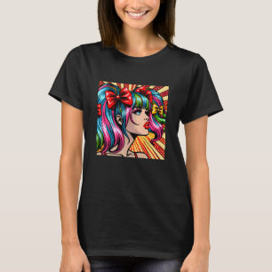Hübsches Pop-Art-Comic-Mädchen Farbige AI-Kunst T-Shirt