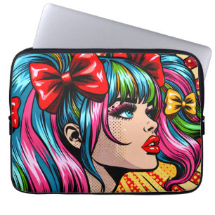 Hübsches Pop-Art-Comic-Mädchen mit Schleifen Laptopschutzhülle
