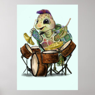 Hübsches Poster mit Turtle Drummer - Malerei