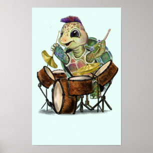 Hübsches Poster mit Turtle Drummer - Malerei