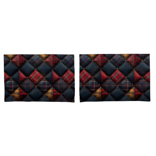 Hübsches Quilt-Rotes Navy-Gelbes Muster Kissenbezug (Vorderseite-Set)