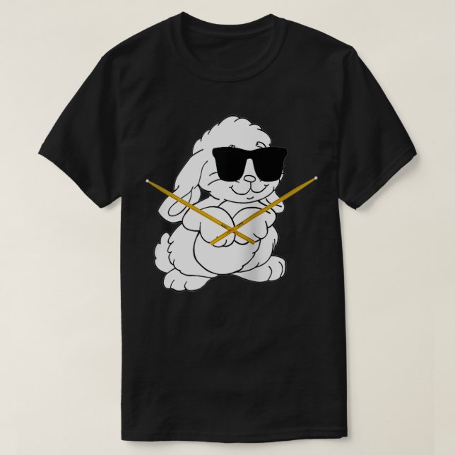 Hübsches Rabbit mit Sonnenbrille spielen Trommeln T-Shirt (Design vorne)