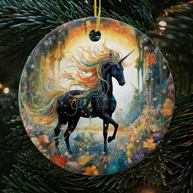 Hübsches Rainbow Black Unicorn Keramik Ornament (Von Creator hochgeladen)