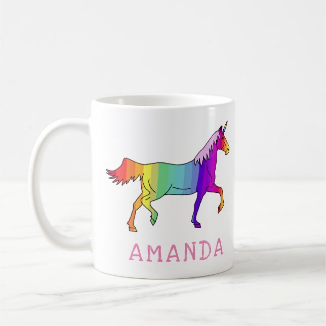 Hübsches Rainbow-Einhorn mit Name Kaffeetasse (Links)