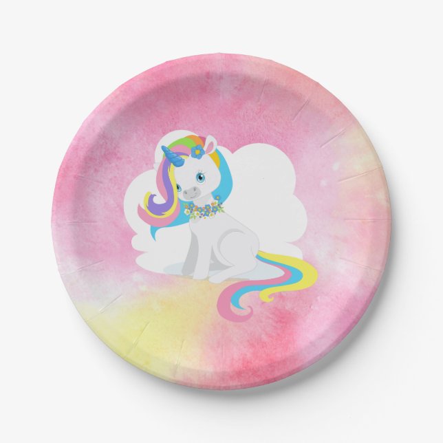 Hübsches Rainbow Hair Unicorn Pappteller (Vorderseite)