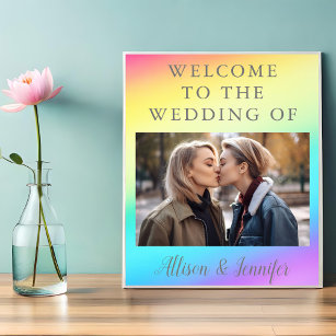 Hübsches Rainbow-Personalisiertes Foto Hochzeit Wi Poster