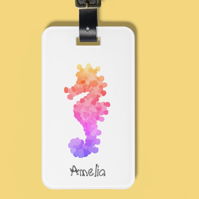 Hübsches Rainbow-Seepferd Personalisiert Gepäckanhänger (Get vacation ready with this pretty seahorse luggage tag.🏖️)