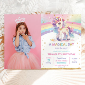Hübsches Rainbow Unicorn Geburtstagsparty Girl Fot Einladung