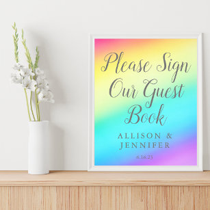 Hübsches Rainbow Wedding Sign Our Guest Book Poste Poster