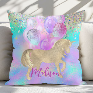 Hübsches Regenbogen-Einhorn-Glitter-Ballon-Monogra Kissen
