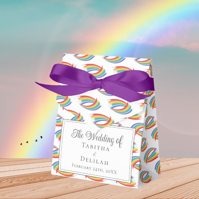 Hübsches Regenbogenmuster LGBT Wedding Lila Bow Geschenkschachtel (Von Creator hochgeladen)